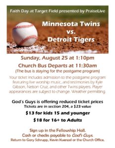 Minnesota Twins vs Detroit Tigers and Postgame Program @ Target Field