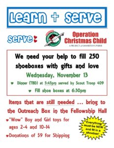 Learn & Serve Event: Serve - Operation Christmas Child @ Community Center/Gym Door #5