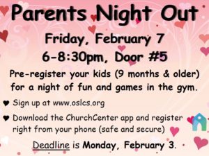 Parent's Night Out @ Our Savior Lutheran Church, Door #5