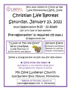 LWML Christian Life Retreat @ Mt Olive Lutheran Church