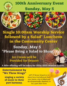 100th Anniversary 10:00am Worship & Salad Luncheon
